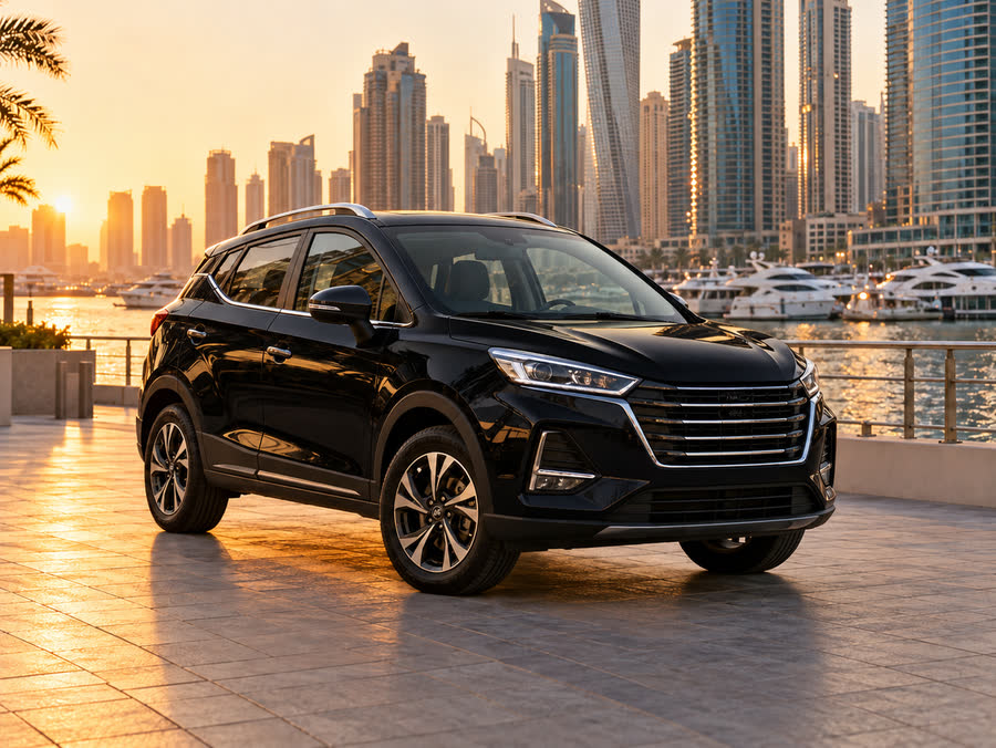 JAC JS3 at sunset in Dubai