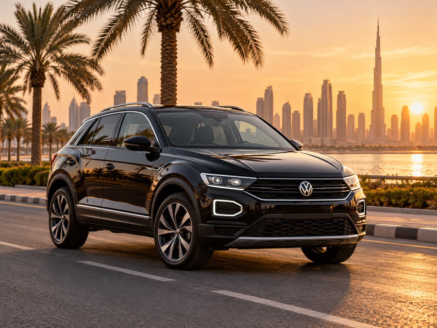 Volkswagen T-Roc at sunset in Dubai